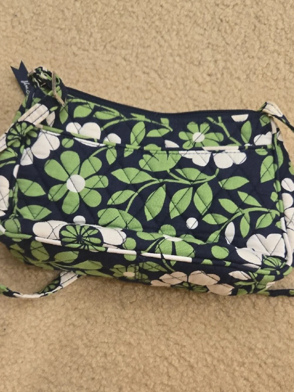 Vera Bradley Navy Floral Quilted Mini Crossbody with Green and White Flowers